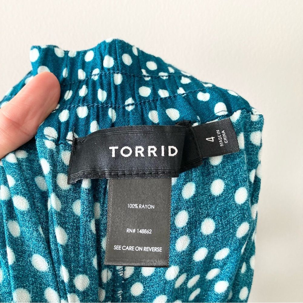 Torrid 4x Wide Leg Stretch Crepe Jumper Teal‎ Blue Polka Dots  Rayon - Picture 4 of 6
